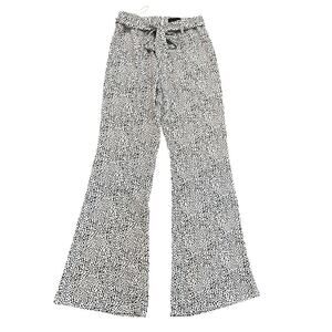 Lucy Paris White Black Animal Printed Belted Wide Leg Pants Size XS